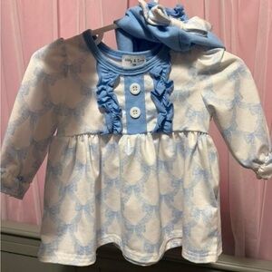 Biddy & Coco Baby Blue Ruffle-Front Long Sleeve Dress